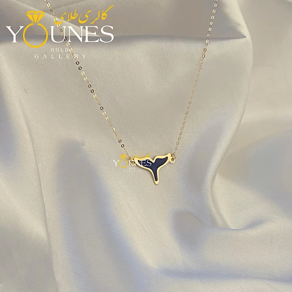 تصویر دوم گردنبند میناکاری دم وال سرمه ای طلا